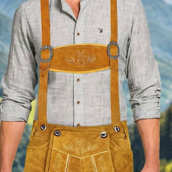 Authentic German Leather Shorts Tillich Brown Suede Lederhosen for Men NEW - Picture 8 of 9